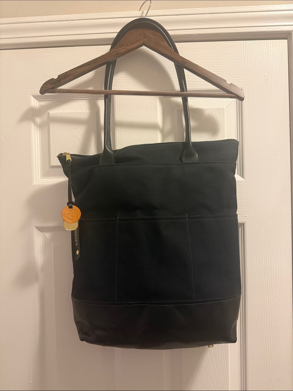 R.RIVETER Black Denim & Leather Grant Tote Bag EUC
